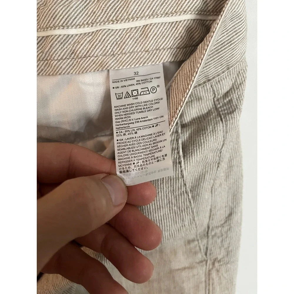 Men's Banana Republic Linen Blend Shorts Striped Beige White Sz 32